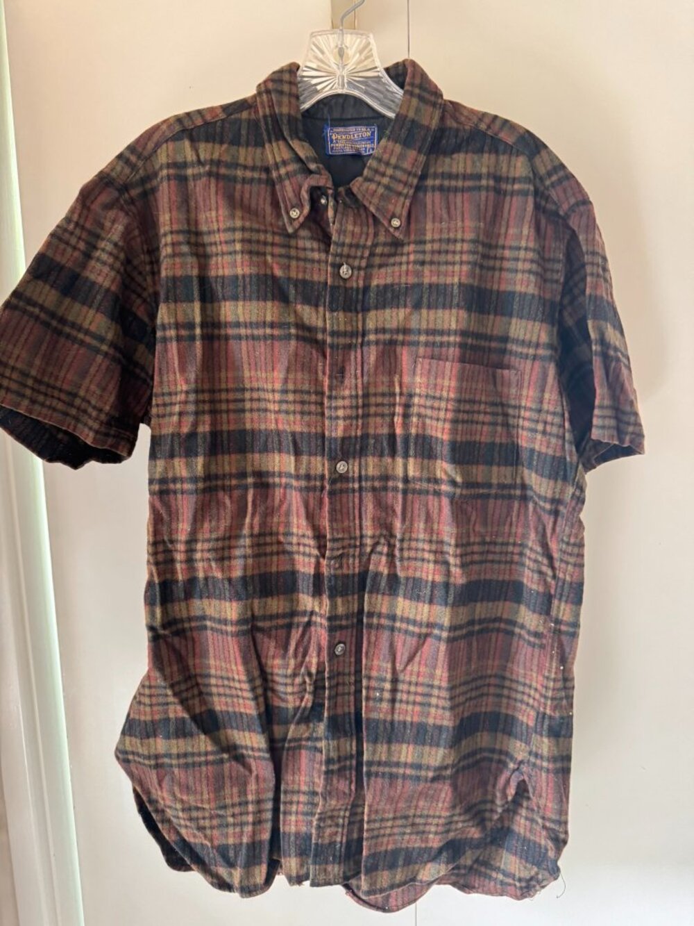 Vintage Pendleton wool plaid short-sleeve shirt - Size Large